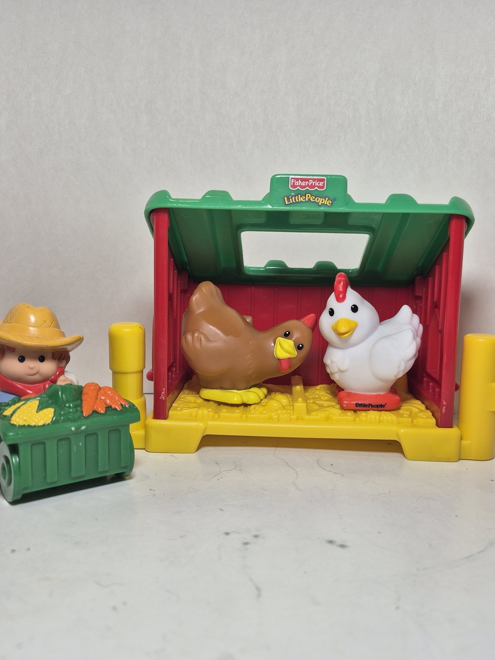 Fisher-Price Little People Farm Set Farmer & Chicken Figures Coup & Wheelbarrow